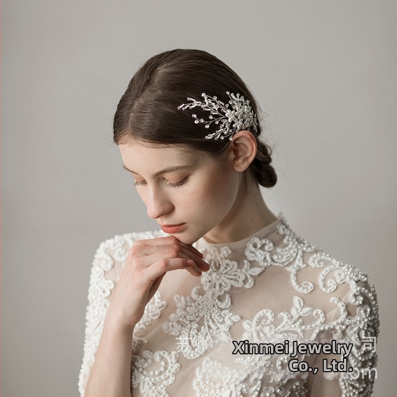 Korėjietiško stiliaus gėlių plaukų aksesuaras rankų austa imitacinėmis perlais