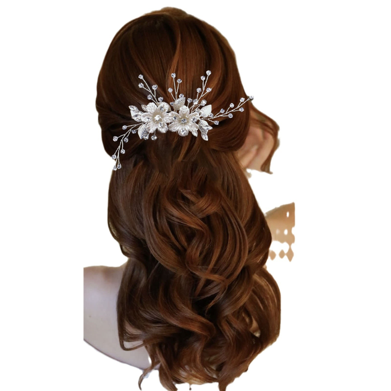 Rankų darbo krištolo gėlių plaukų segtukas – vestuvinis aksesuaras su geometriniu dizainu