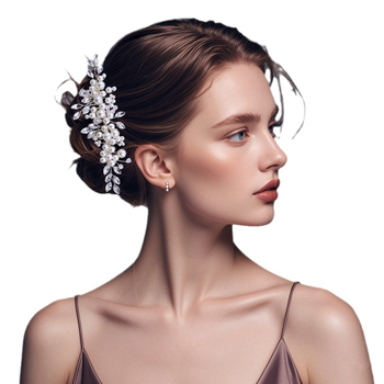 Chenxing plaukų segtukas su perlais ir baltaisiais krištolais, bangų forma, rankų darbo, vestuvėms CX13