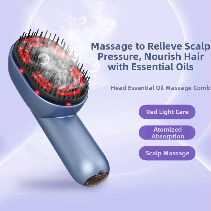 Pieptene de masaj pentru scalp cu pulverizator de ulei esențial și masaj electric cu lumină roșie — portabil, material ABS, brand Neutral, îngrijire acasă a părului