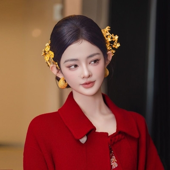 Xiuhe diademă de mireasă — set de cercei și pieptene pentru păr, clips lateral, accesorii pentru nuntă, iarna 2025, stil medieval, retro literar