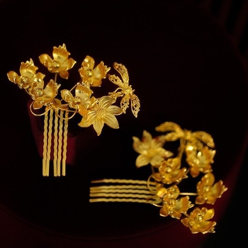 Xiuhe diademă de mireasă — set de cercei și pieptene pentru păr, clips lateral, accesorii pentru nuntă, iarna 2025, stil medieval, retro literar