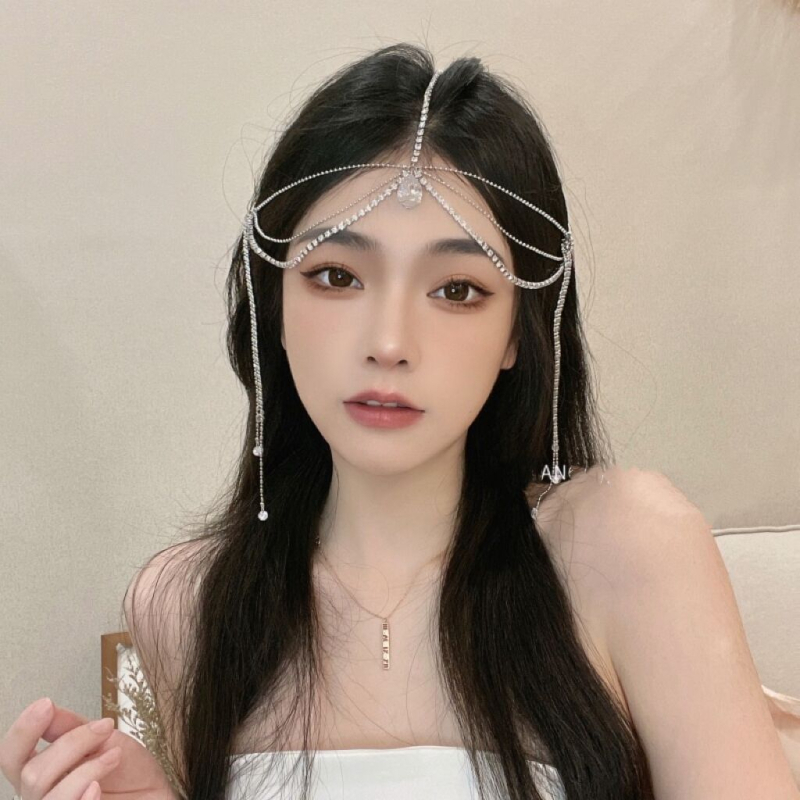 Metalo plaukų aksesuaras su krištolo lašiniu pakabuku, Net Red stilius, elektroplatinimas