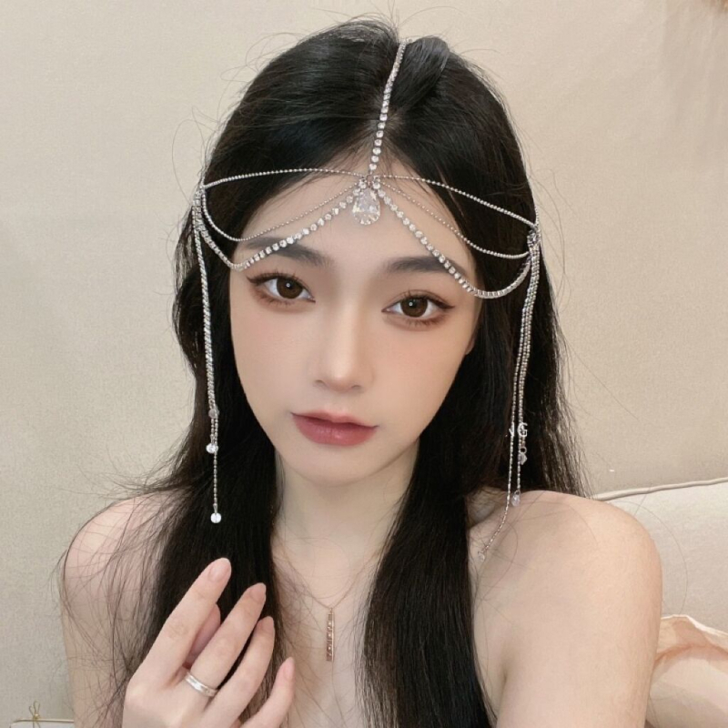 Metalo plaukų aksesuaras su krištolo lašiniu pakabuku, Net Red stilius, elektroplatinimas