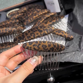 Клип за коса - ръчно изработен, смесени материали, леопардов принт, корейски стил