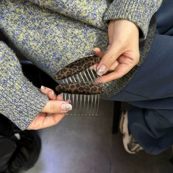 Клип за коса - ръчно изработен, смесени материали, леопардов принт, корейски стил