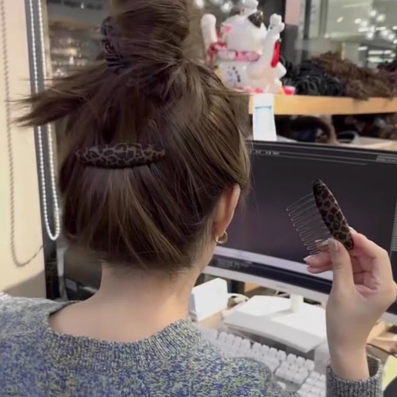 Клип за коса - ръчно изработен, смесени материали, леопардов принт, корейски стил