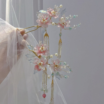 Hajtű fejfedő üveg anyagból, vintage stílus, virágos dizájn, bojt részlet, egyedi csomagolásban