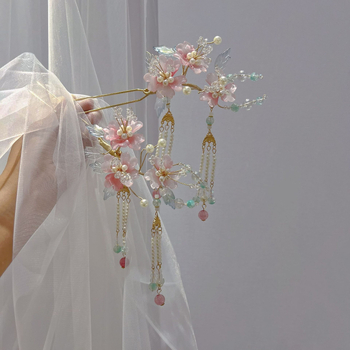 Hajtű fejfedő üveg anyagból, vintage stílus, virágos dizájn, bojt részlet, egyedi csomagolásban