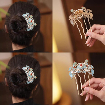 Pieptene de păr cu floare – Vintage, aliaj, lucrat manual, accesoriu pentru femei