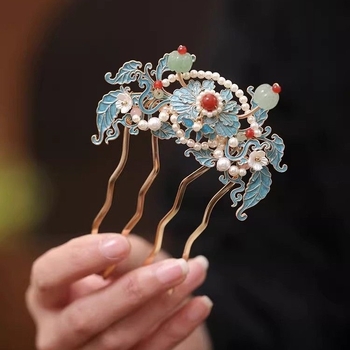 Pieptene de păr cu floare – Vintage, aliaj, lucrat manual, accesoriu pentru femei