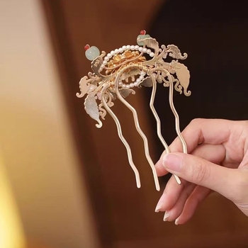 Pieptene de păr cu floare – Vintage, aliaj, lucrat manual, accesoriu pentru femei