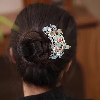 Pieptene de păr cu floare – Vintage, aliaj, lucrat manual, accesoriu pentru femei