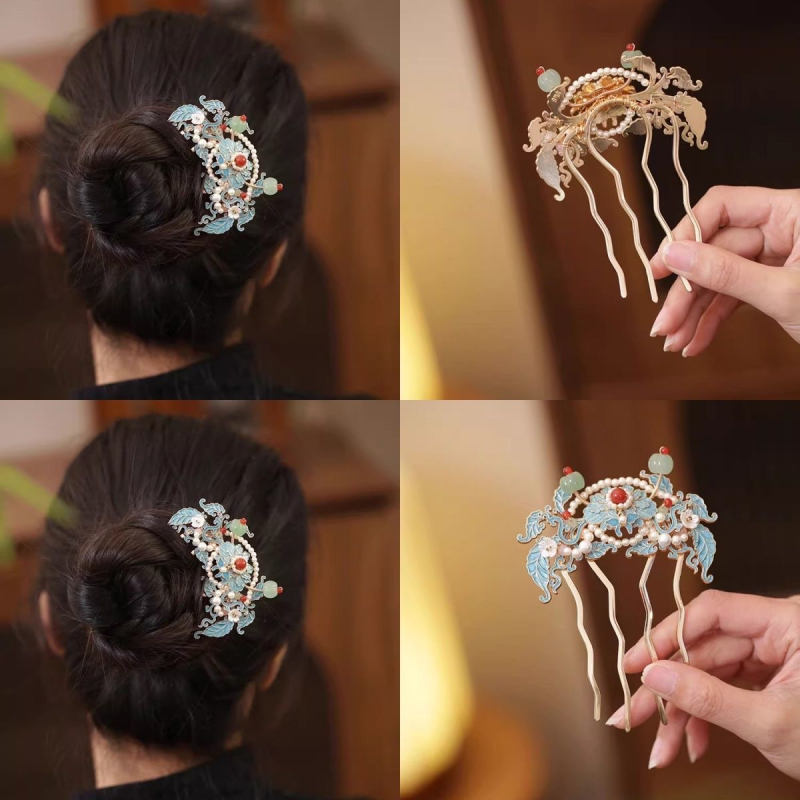 Pieptene de păr cu floare – Vintage, aliaj, lucrat manual, accesoriu pentru femei