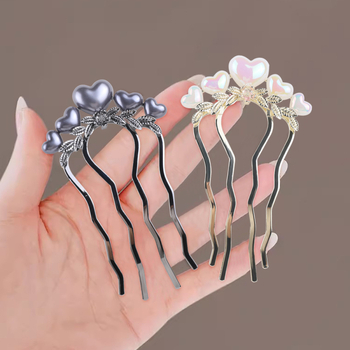 Agrafă de păr cu perle și formă în U, din aliaj, electroplată, cristal alb