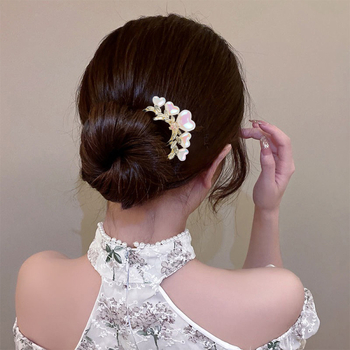 Agrafă de păr cu perle și formă în U, din aliaj, electroplată, cristal alb