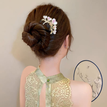 Agrafă de păr cu perle și formă în U, din aliaj, electroplată, cristal alb