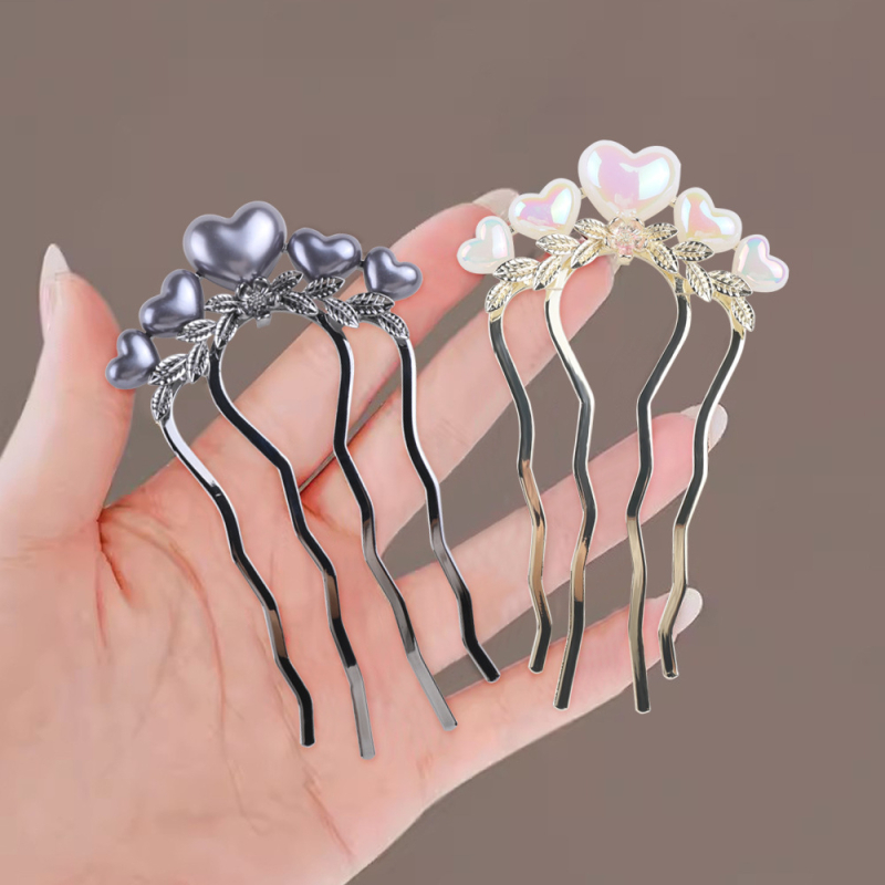 Agrafă de păr cu perle și formă în U, din aliaj, electroplată, cristal alb