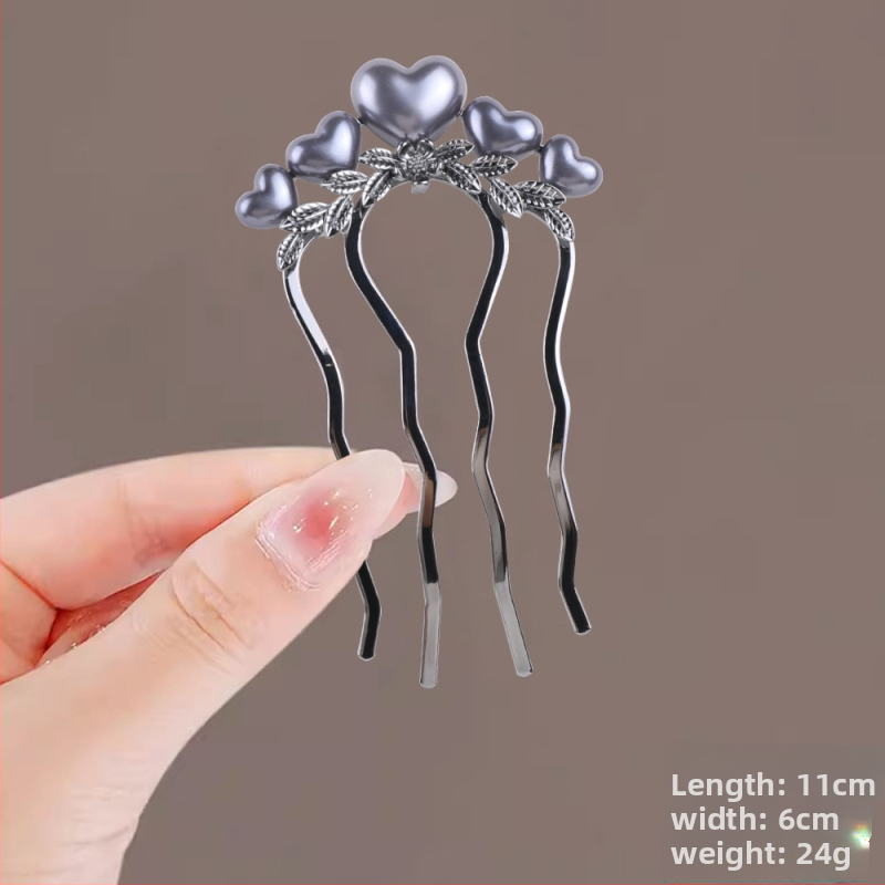 Agrafă de păr cu perle și formă în U, din aliaj, electroplată, cristal alb