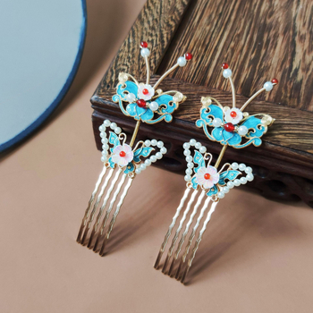 Hanfu dodatak za kosu s Cloisonné leptir, antikni stil, ručna izrada