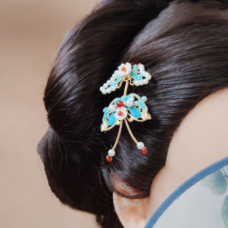 Hanfu dodatak za kosu s Cloisonné leptir, antikni stil, ručna izrada