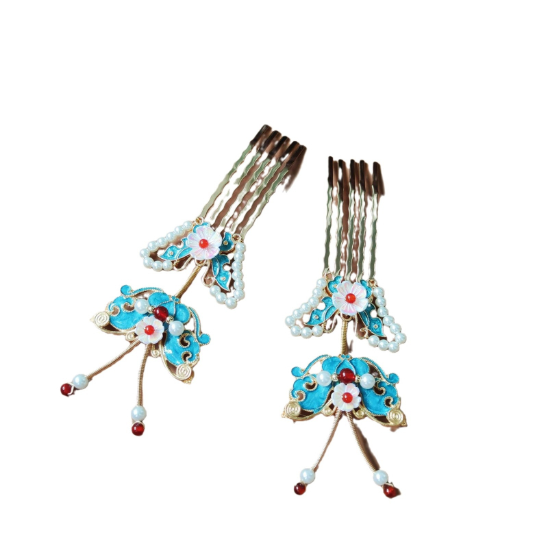 Hanfu dodatak za kosu s Cloisonné leptir, antikni stil, ručna izrada