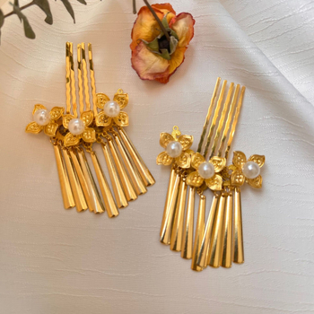 Plaukų aksesuarai - smeigtukas su kutais ir perlais, senovinis Ming/Tang stilius, lydinys, elektroplojimas, Henanas, 2025 vasara