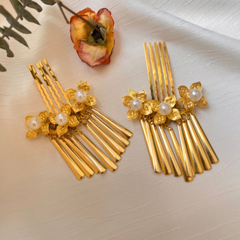 Plaukų aksesuarai - smeigtukas su kutais ir perlais, senovinis Ming/Tang stilius, lydinys, elektroplojimas, Henanas, 2025 vasara