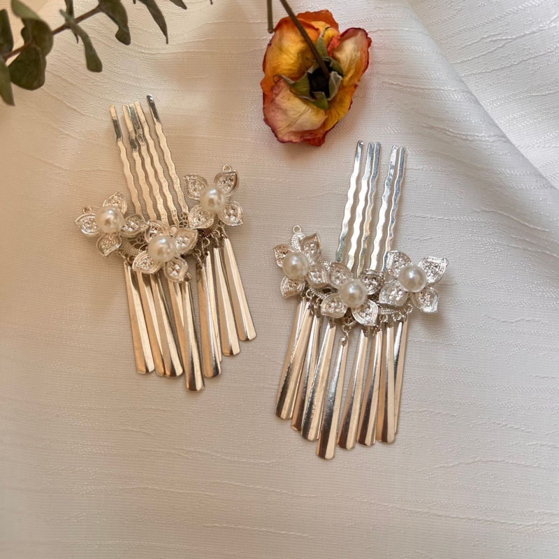 Plaukų aksesuarai - smeigtukas su kutais ir perlais, senovinis Ming/Tang stilius, lydinys, elektroplojimas, Henanas, 2025 vasara