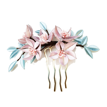 Gėlių dizaino plaukų segtukas iš vilnos, rankų darbo su krištolo akcentais