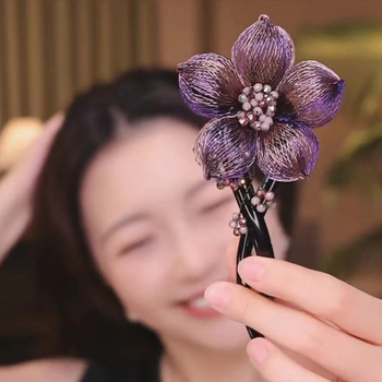 Clip de păr - stil etnic, design floral, făcut manual, din sârmă de cupru