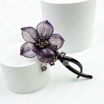 Clip de păr - stil etnic, design floral, făcut manual, din sârmă de cupru