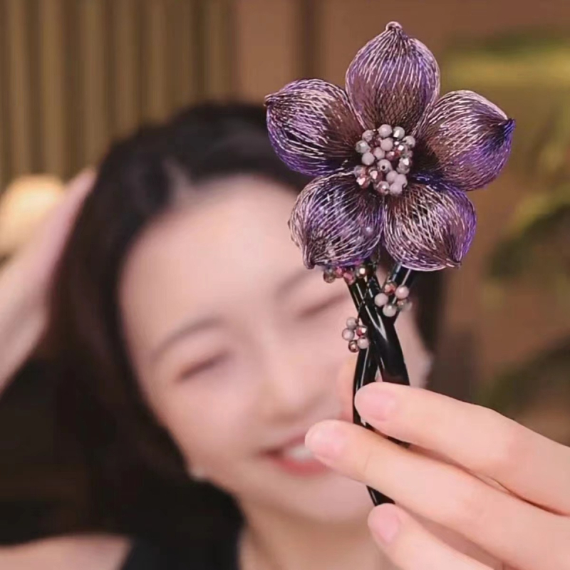 Clip de păr - stil etnic, design floral, făcut manual, din sârmă de cupru