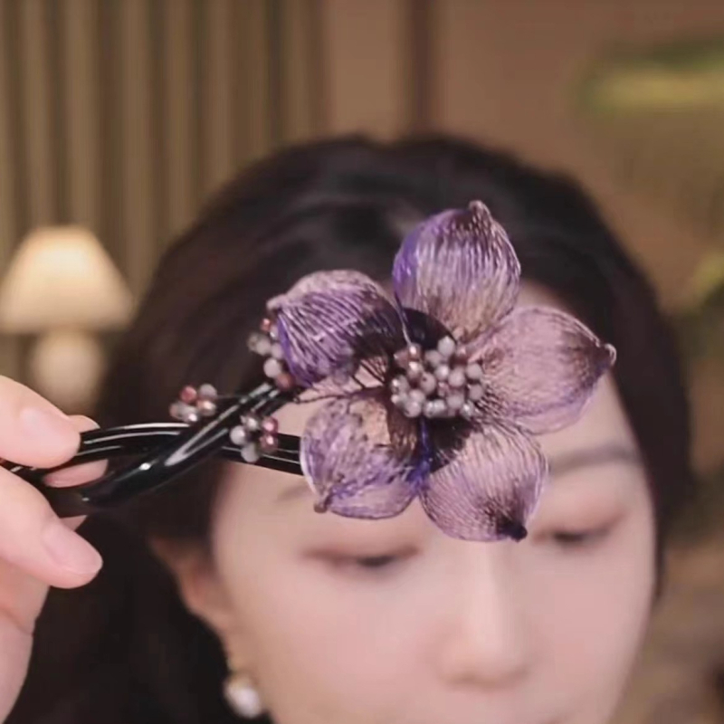 Clip de păr - stil etnic, design floral, făcut manual, din sârmă de cupru