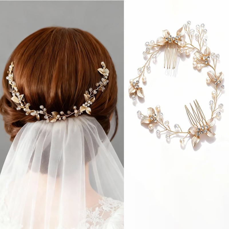 Jaunavedžių plaukų šukė, rankų darbas, retro stilius, gėlių formos, perlų akcentai