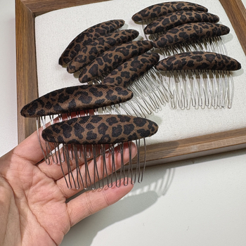 Klip za kosu od velura s leopard printom, za stražnji dio glave, oblik vala, ručno izrađena