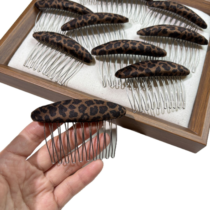 Klip za kosu od velura s leopard printom, za stražnji dio glave, oblik vala, ručno izrađena