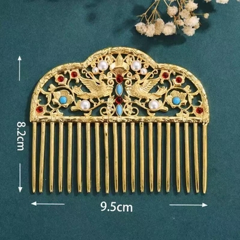 Vario plaukų šukų ir plaukų segtuko rinkinys – įkvėptas Tang dinastijos, retro pilies stilius su geometriniais motyvais