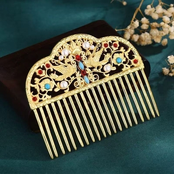 Vario plaukų šukų ir plaukų segtuko rinkinys – įkvėptas Tang dinastijos, retro pilies stilius su geometriniais motyvais