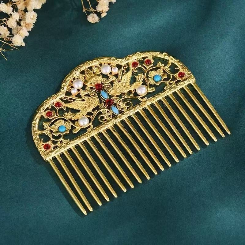 Vario plaukų šukų ir plaukų segtuko rinkinys – įkvėptas Tang dinastijos, retro pilies stilius su geometriniais motyvais