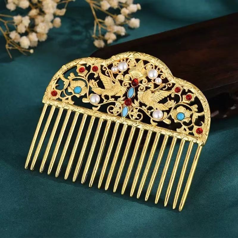 Vario plaukų šukų ir plaukų segtuko rinkinys – įkvėptas Tang dinastijos, retro pilies stilius su geometriniais motyvais