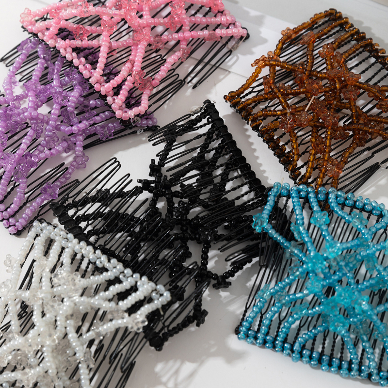 Gyöngyös hajcsat tarkóra, kézzel készített műanyag anyag, női stílus, geometriai tervezés, testreszabható