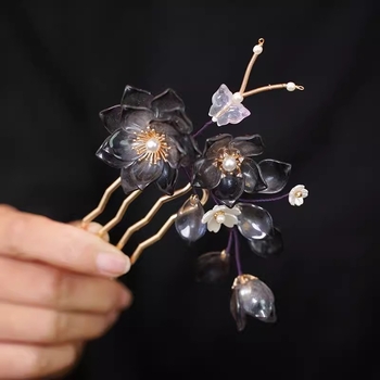 Üveg virágos hajcsat – vintage stílus, kézzel készült, négy fogú