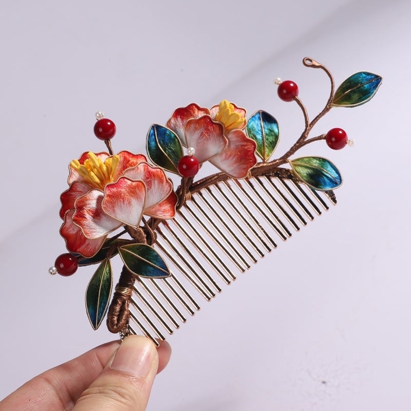 Plaukų segtukas su šilko velūru gėlėmis — rankų darbo, retro Kinijos stilius (Medžiaga: šilkas; Stilius: Retro; Dizainas: Gėlės; Apdorojimas: Rankų darbas; Kategorija: Plaukų aksesuaras)