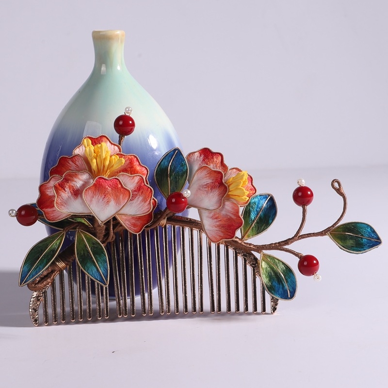 Plaukų segtukas su šilko velūru gėlėmis — rankų darbo, retro Kinijos stilius (Medžiaga: šilkas; Stilius: Retro; Dizainas: Gėlės; Apdorojimas: Rankų darbas; Kategorija: Plaukų aksesuaras)