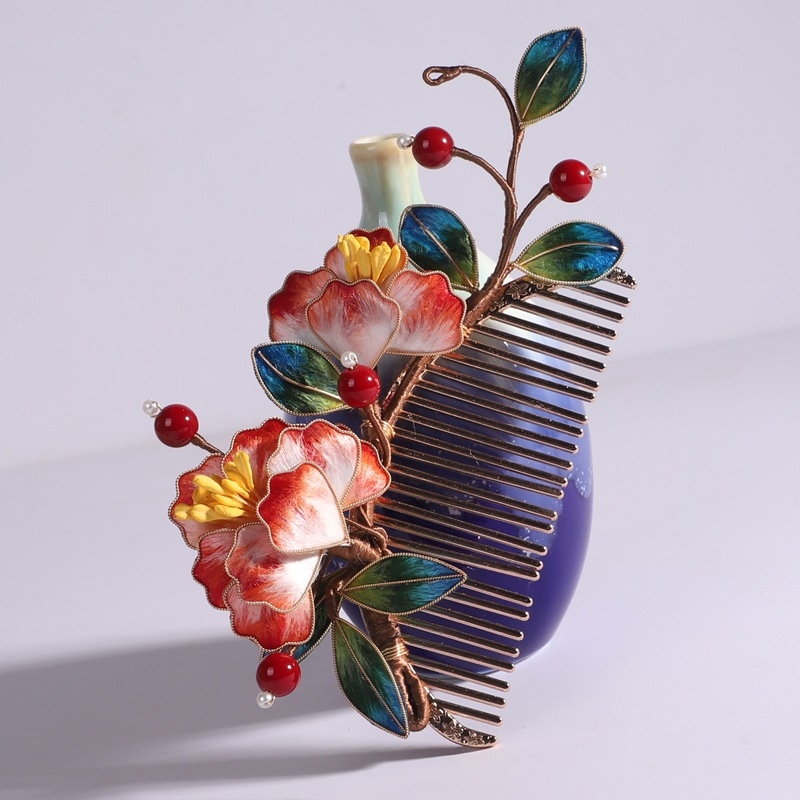 Plaukų segtukas su šilko velūru gėlėmis — rankų darbo, retro Kinijos stilius (Medžiaga: šilkas; Stilius: Retro; Dizainas: Gėlės; Apdorojimas: Rankų darbas; Kategorija: Plaukų aksesuaras)