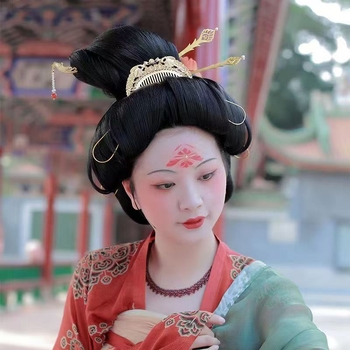 Rézből készült, aranyozott antik hajfésű Tang stílusban, geometriai mintával, etnikus uniszex fejfedő kiegészítő, 2024 tavasz