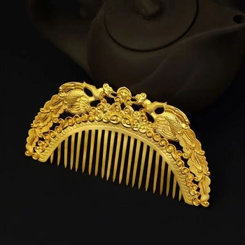 Rézből készült, aranyozott antik hajfésű Tang stílusban, geometriai mintával, etnikus uniszex fejfedő kiegészítő, 2024 tavasz