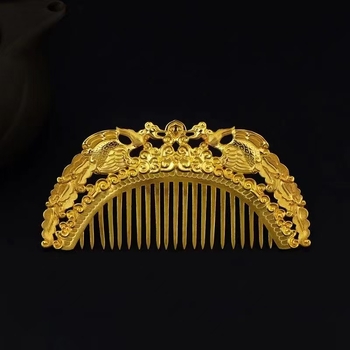 Rézből készült, aranyozott antik hajfésű Tang stílusban, geometriai mintával, etnikus uniszex fejfedő kiegészítő, 2024 tavasz