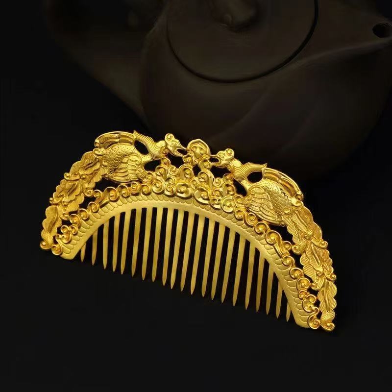 Rézből készült, aranyozott antik hajfésű Tang stílusban, geometriai mintával, etnikus uniszex fejfedő kiegészítő, 2024 tavasz